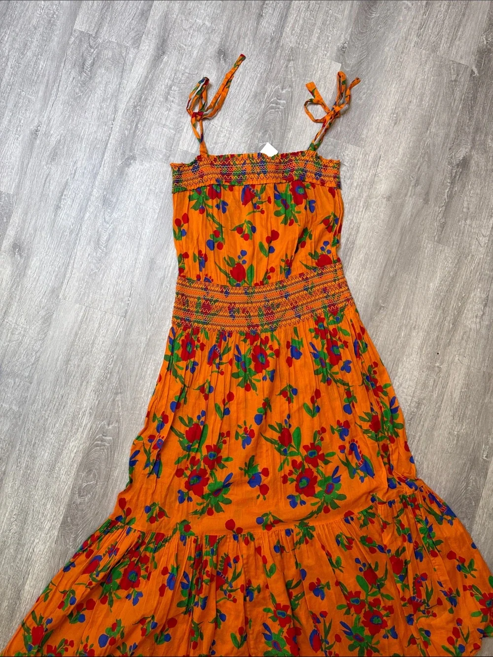 Tory Burch Orange Floral Tie-Shoulder Maxi Dress